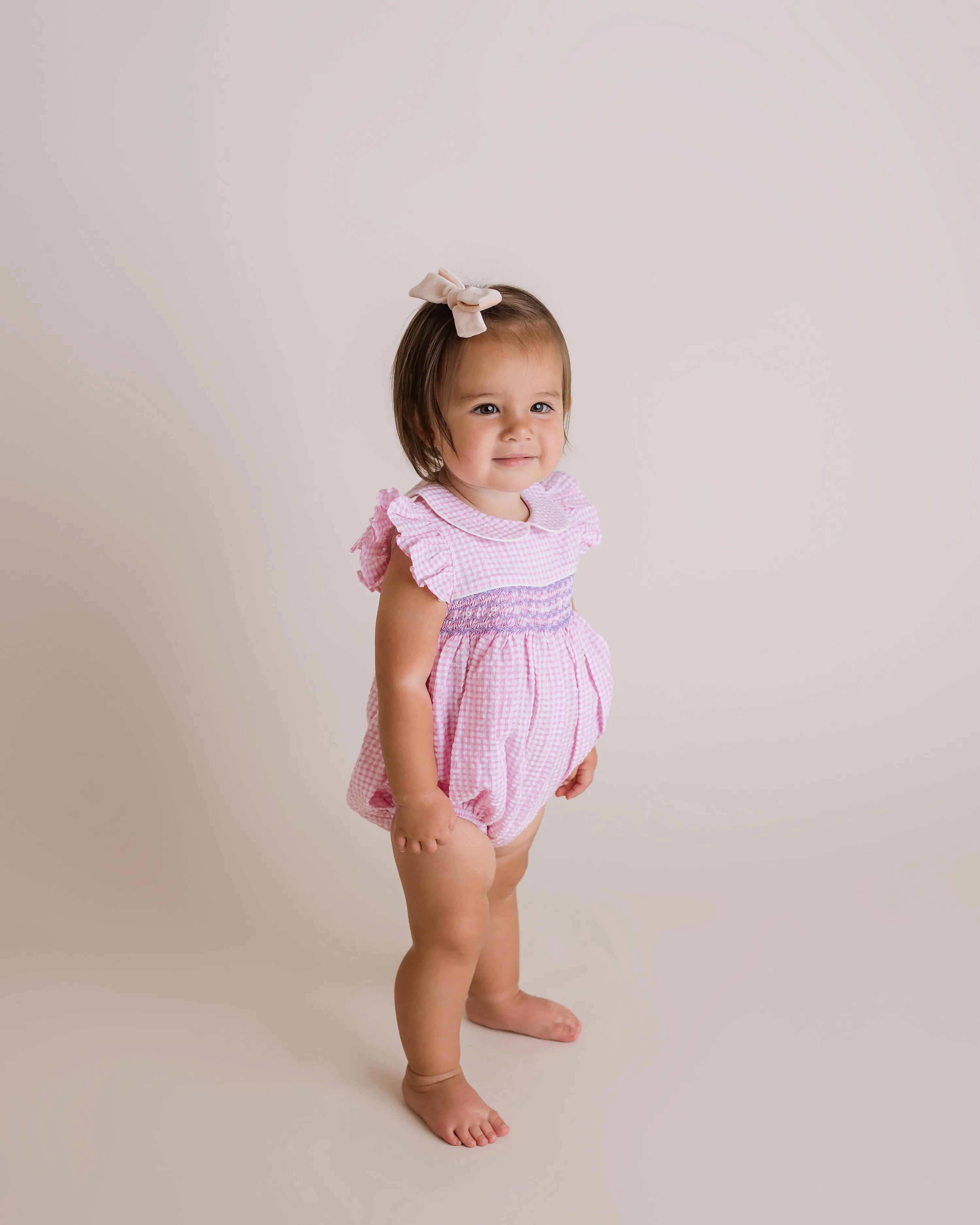 Anna Smocked Bubble Romper, Pink
