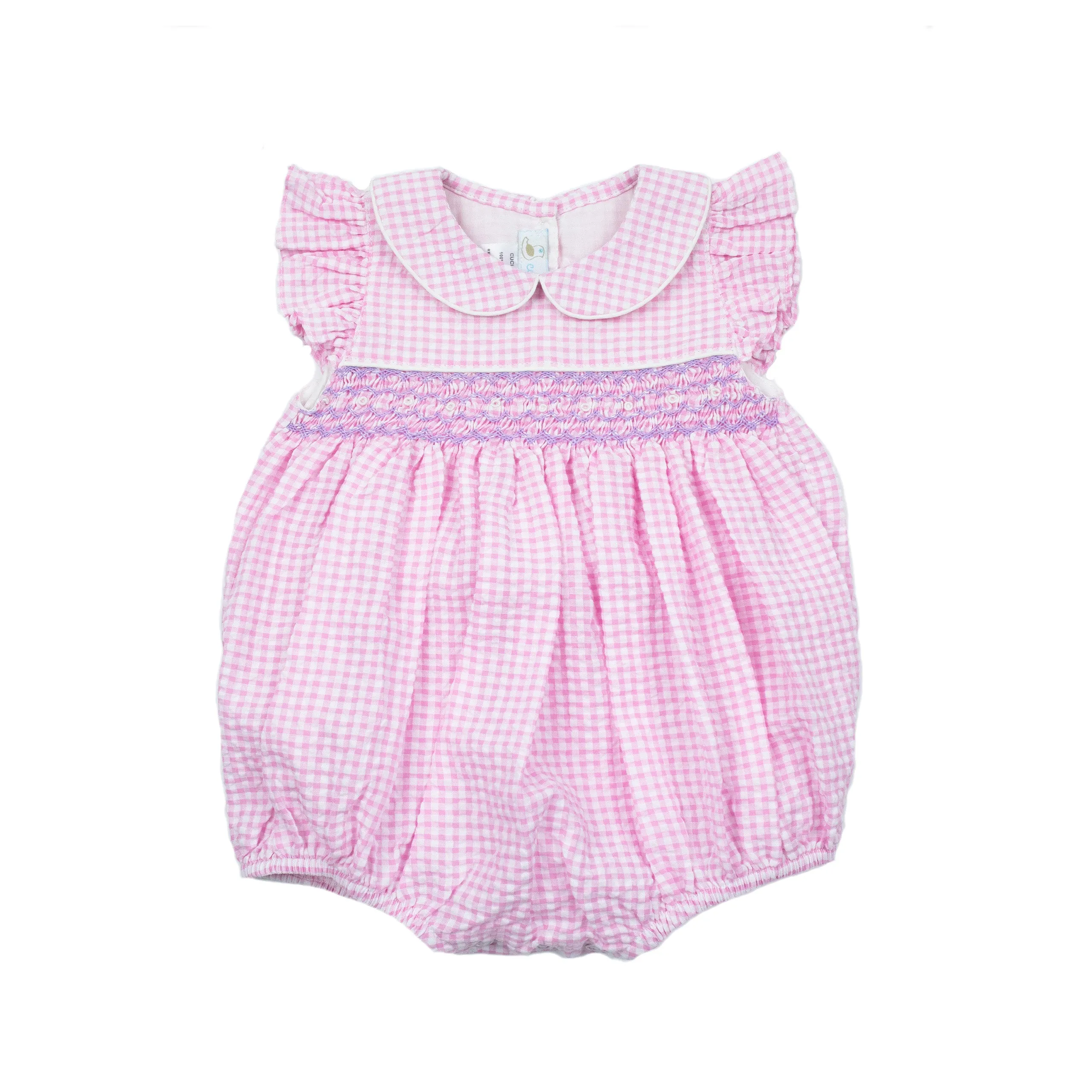 Anna Smocked Bubble Romper, Pink