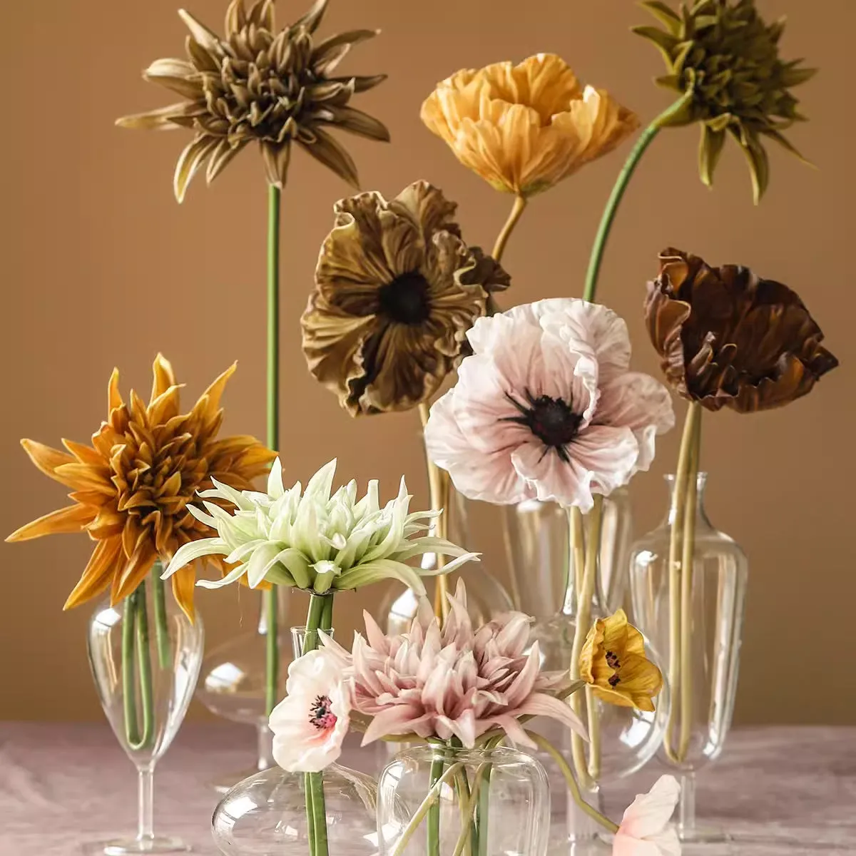 Artificial Dahlia and Poppies Stems