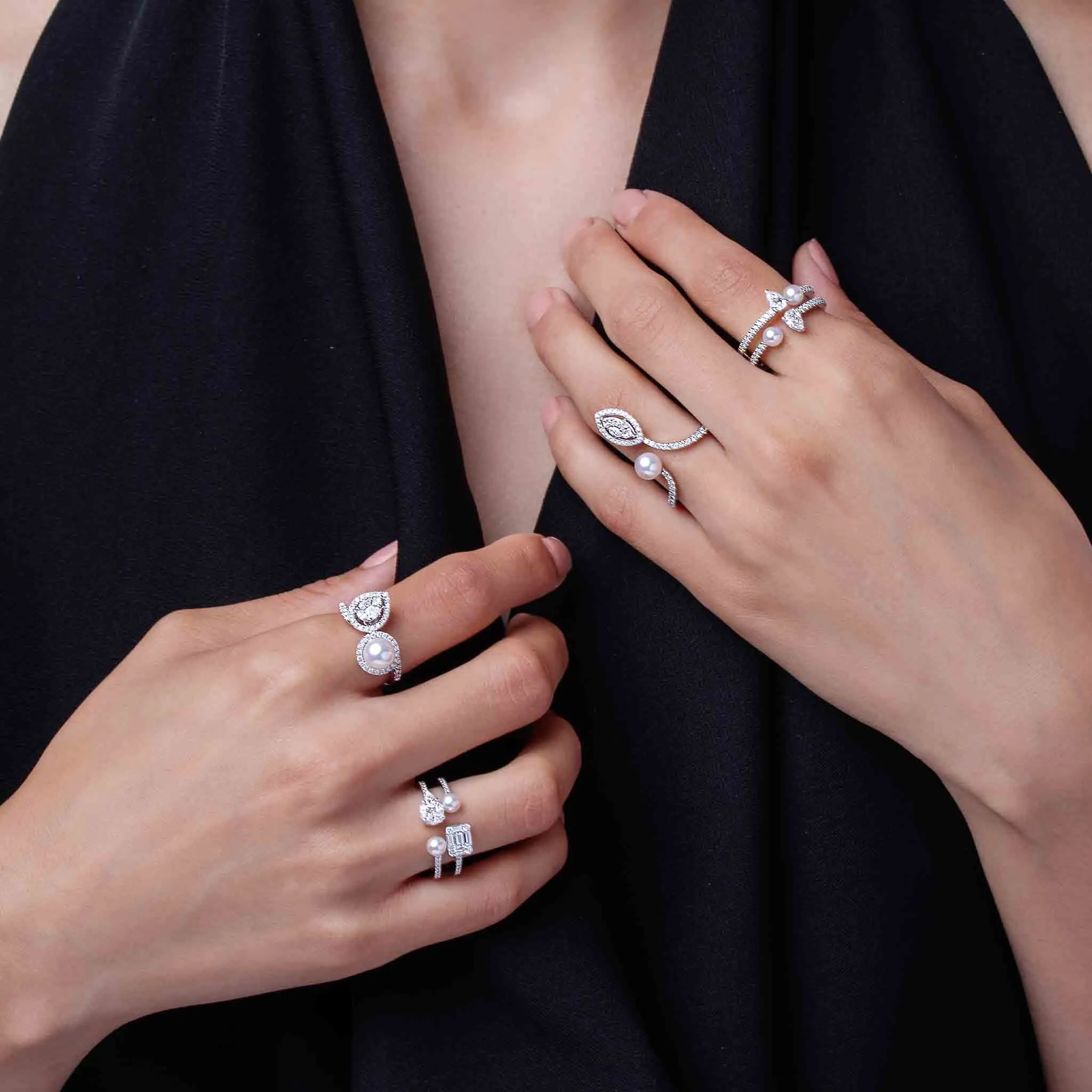 Baby Glitz 18K Gold Akoya Pearl and Diamond Ring