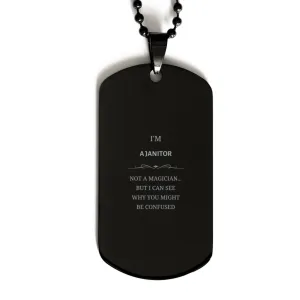 Badass Janitor Gifts, I'm Janitor not a magician, Sarcastic Black Dog Tag for Janitor Birthday Christmas for  Men, Women, Friends, Coworkers