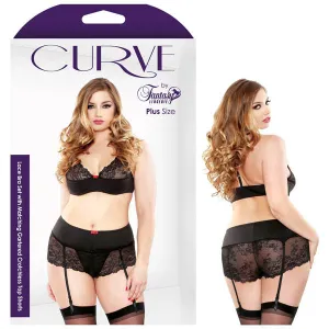 CURVE LACE BRA SET WITH MATCHING GARTERED CROTCHLESS TAP SHORTS
