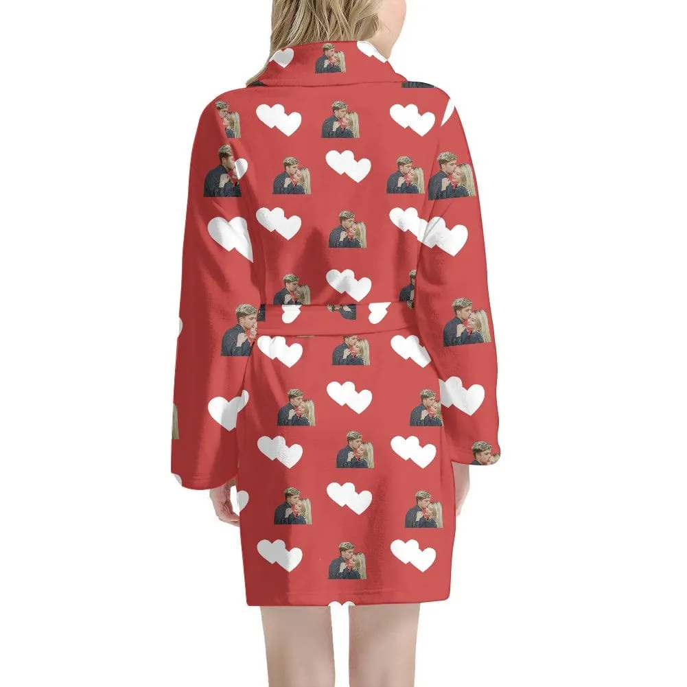Custom Face Love Heart Women's Summer Bathrobe Gifts for Her