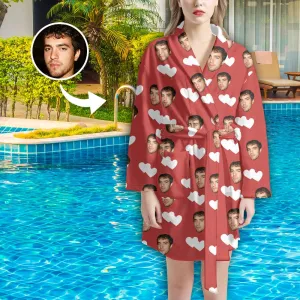Custom Face Love Heart Women's Summer Bathrobe Gifts for Her