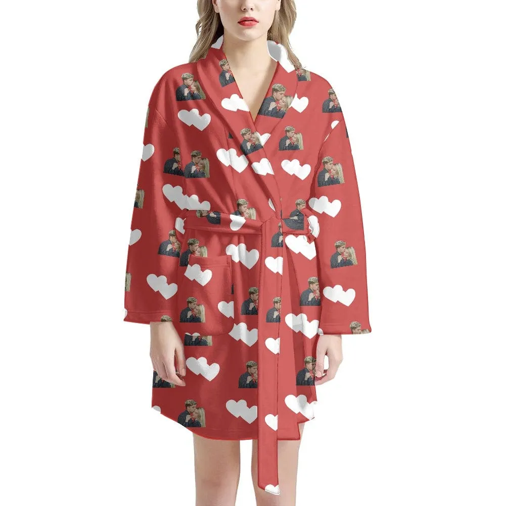 Custom Face Love Heart Women's Summer Bathrobe Gifts for Her