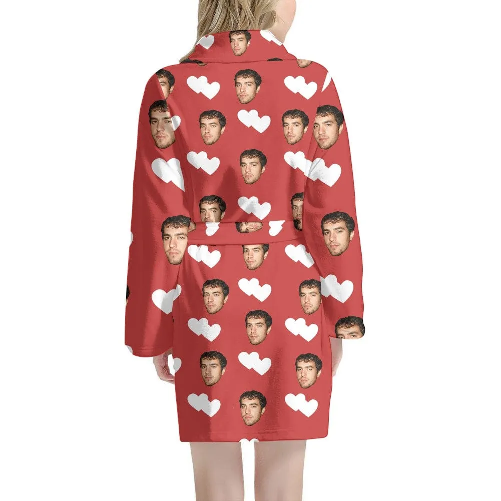 Custom Face Love Heart Women's Summer Bathrobe Gifts for Her