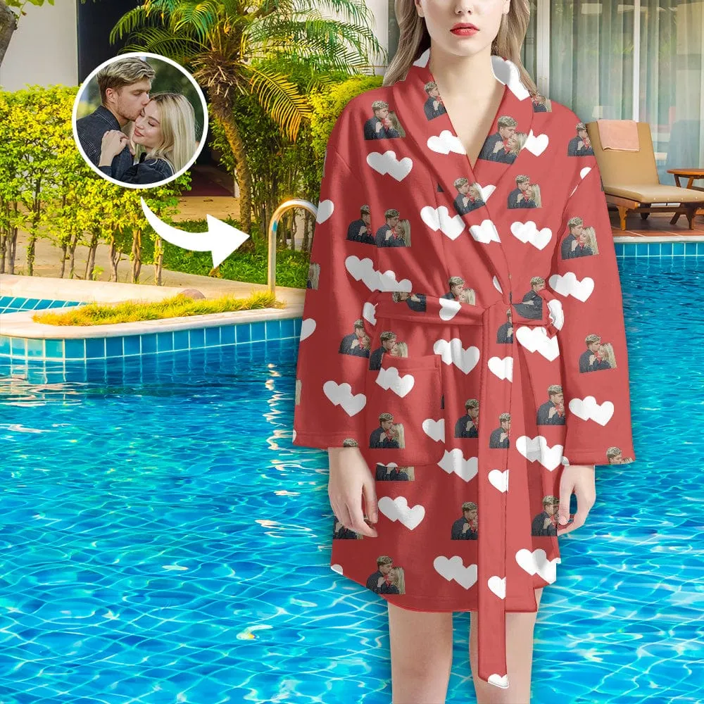 Custom Face Love Heart Women's Summer Bathrobe Gifts for Her