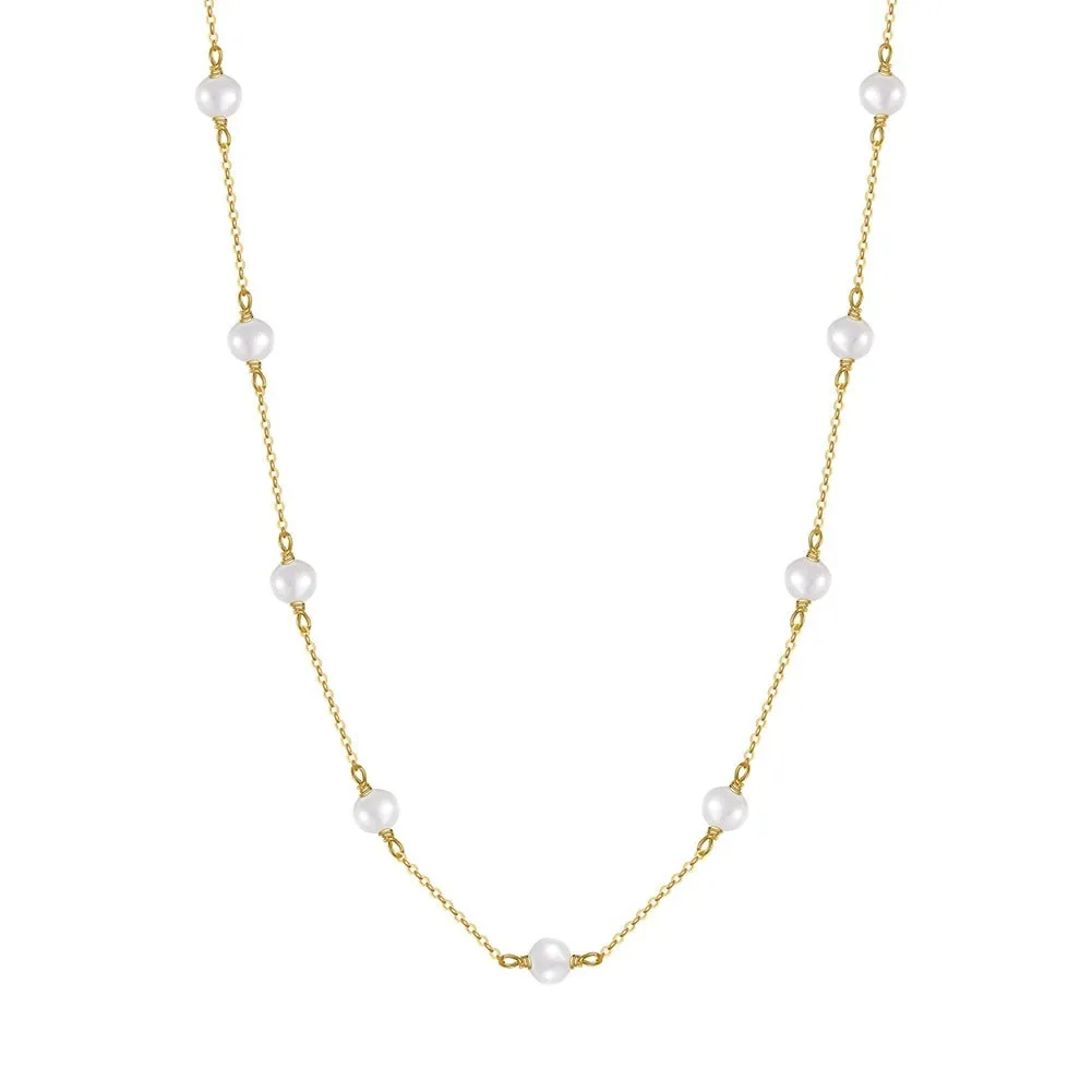 Gold Sterling Silver Pearl Necklace