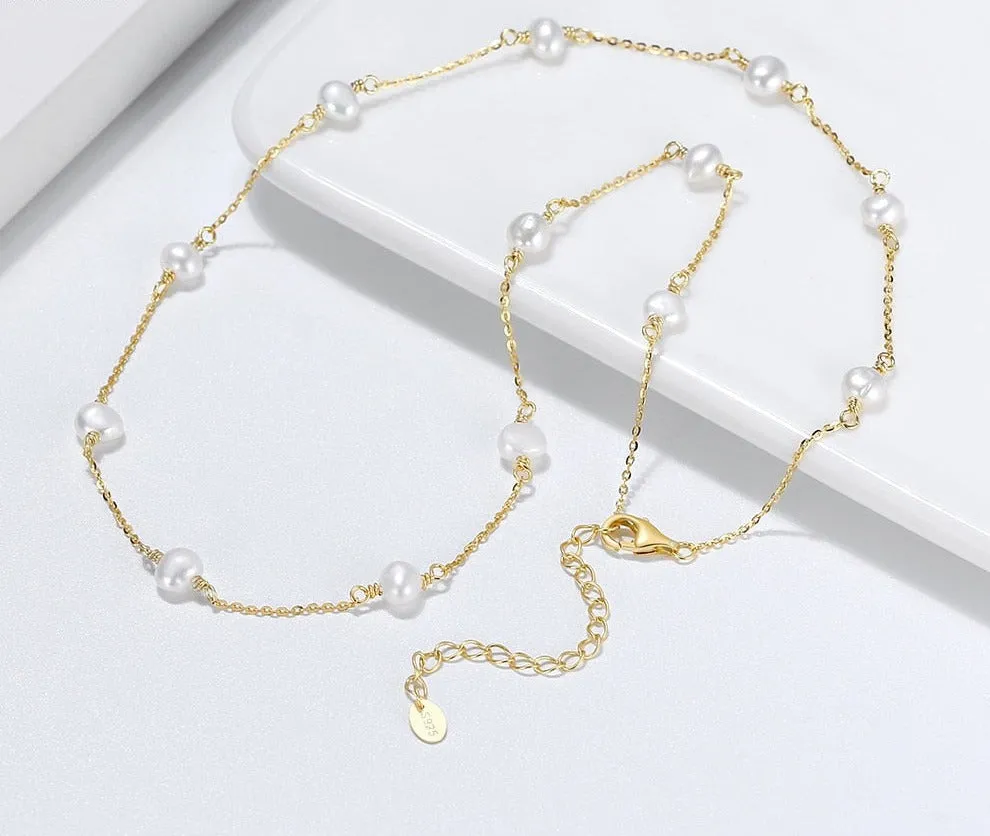 Gold Sterling Silver Pearl Necklace