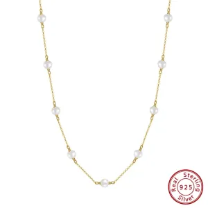 Gold Sterling Silver Pearl Necklace