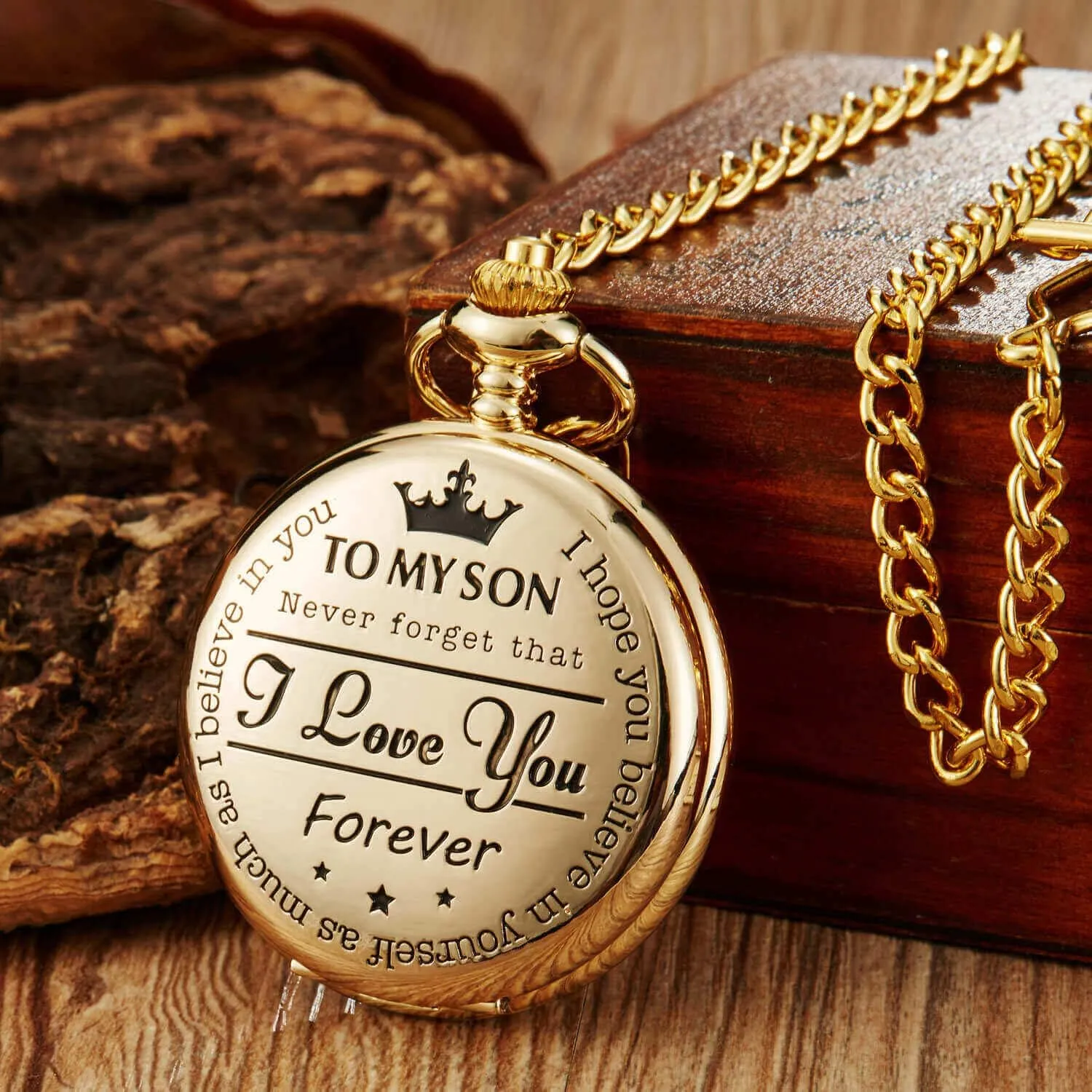 GORBEN Engraved Pocket Watch to Son I Love You Gifts from a Mom Dad Birthday Christmas Gift Fob Watches Chains