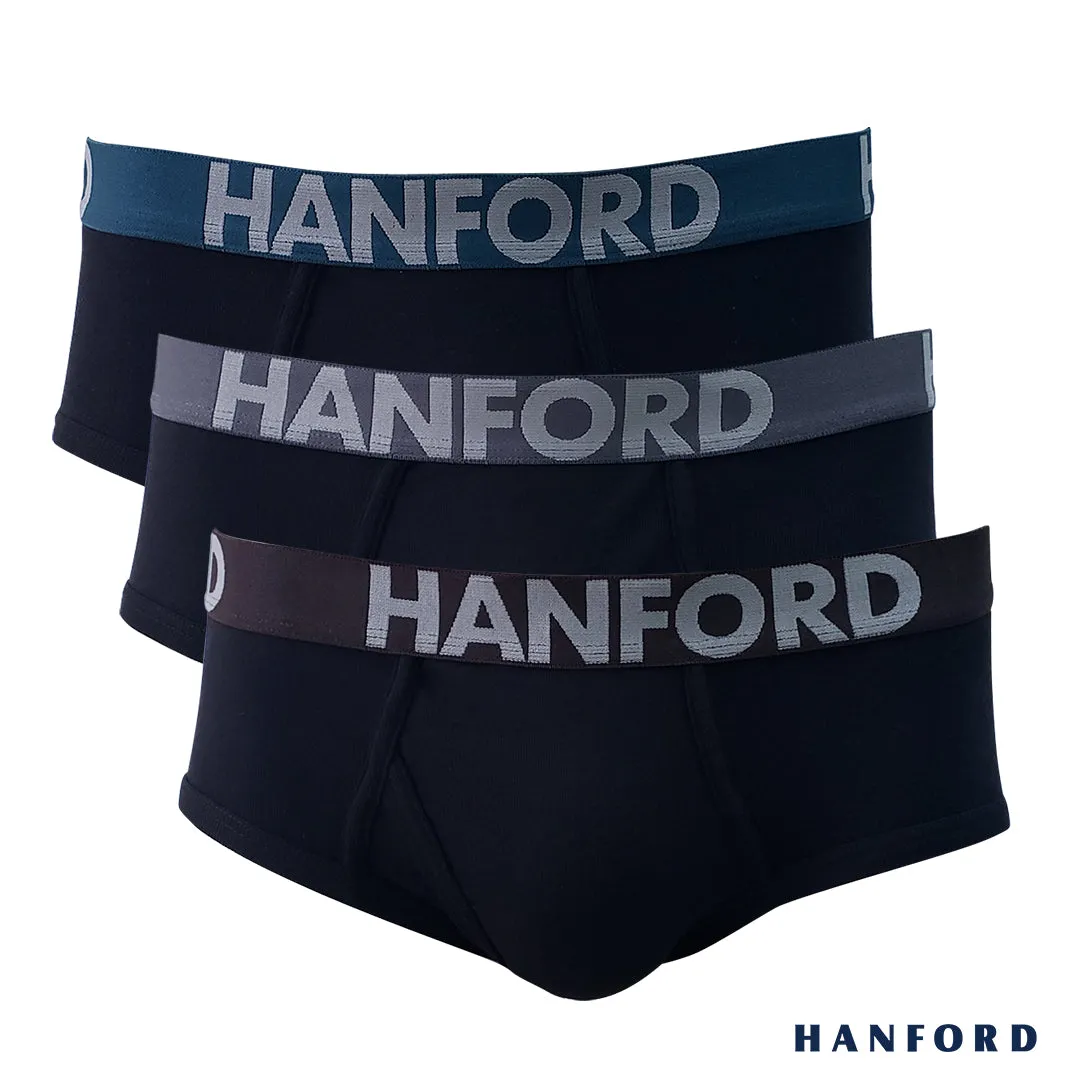 Hanford Men Premium Ribbed Cotton Modern Hipster Briefs w/ Fly Opening Damian - Assorted (3in1 Pack)