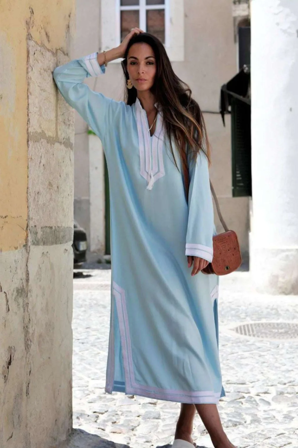Light Blue Mariam Resort Lounge Kaftan Caftan- Moroccan Kaftan, Vacation, Holiday dress