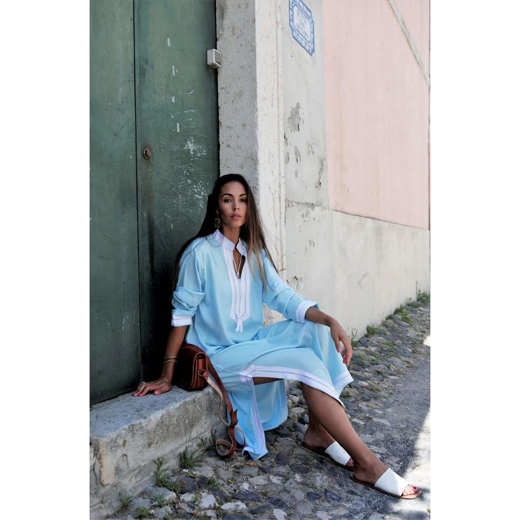 Light Blue Mariam Resort Lounge Kaftan Caftan- Moroccan Kaftan, Vacation, Holiday dress