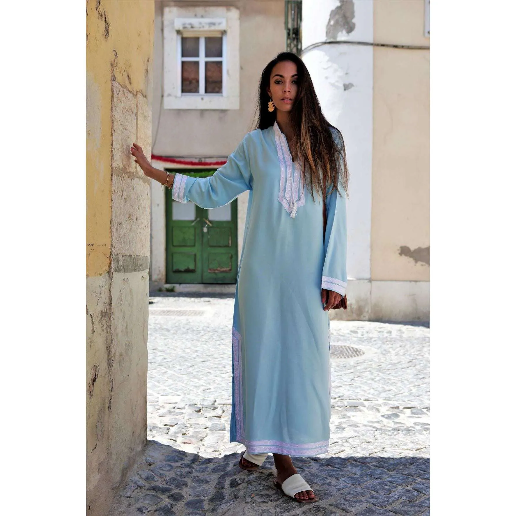 Light Blue Mariam Resort Lounge Kaftan Caftan- Moroccan Kaftan, Vacation, Holiday dress