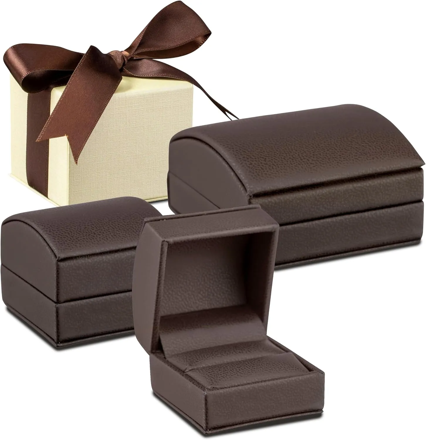 Luxury Dome-Shape Leather T-Style Earring Case for Women & Girls Jewelry Gift Box Ideal for Hanging Earrings & Hoops Case with Cream Ribbed Outer Box & Matching Bow Ribbon