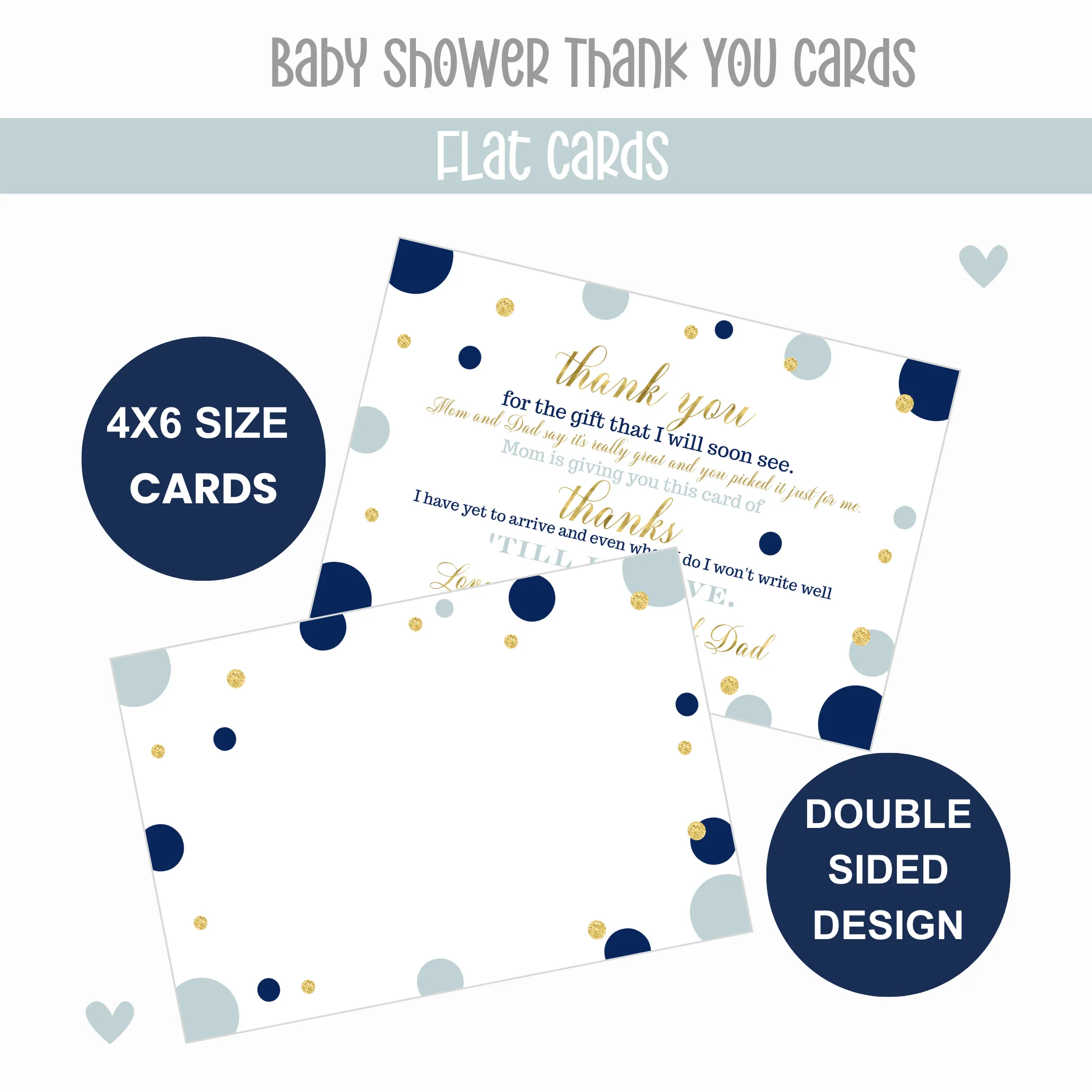 Navy and Gold Baby Shower Thank You Cards for Boys – Notecards (Pack of 25)