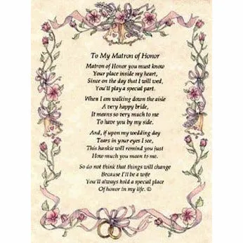 Personalized From the Bride to her Matron of Honor Wedding Handkerchief