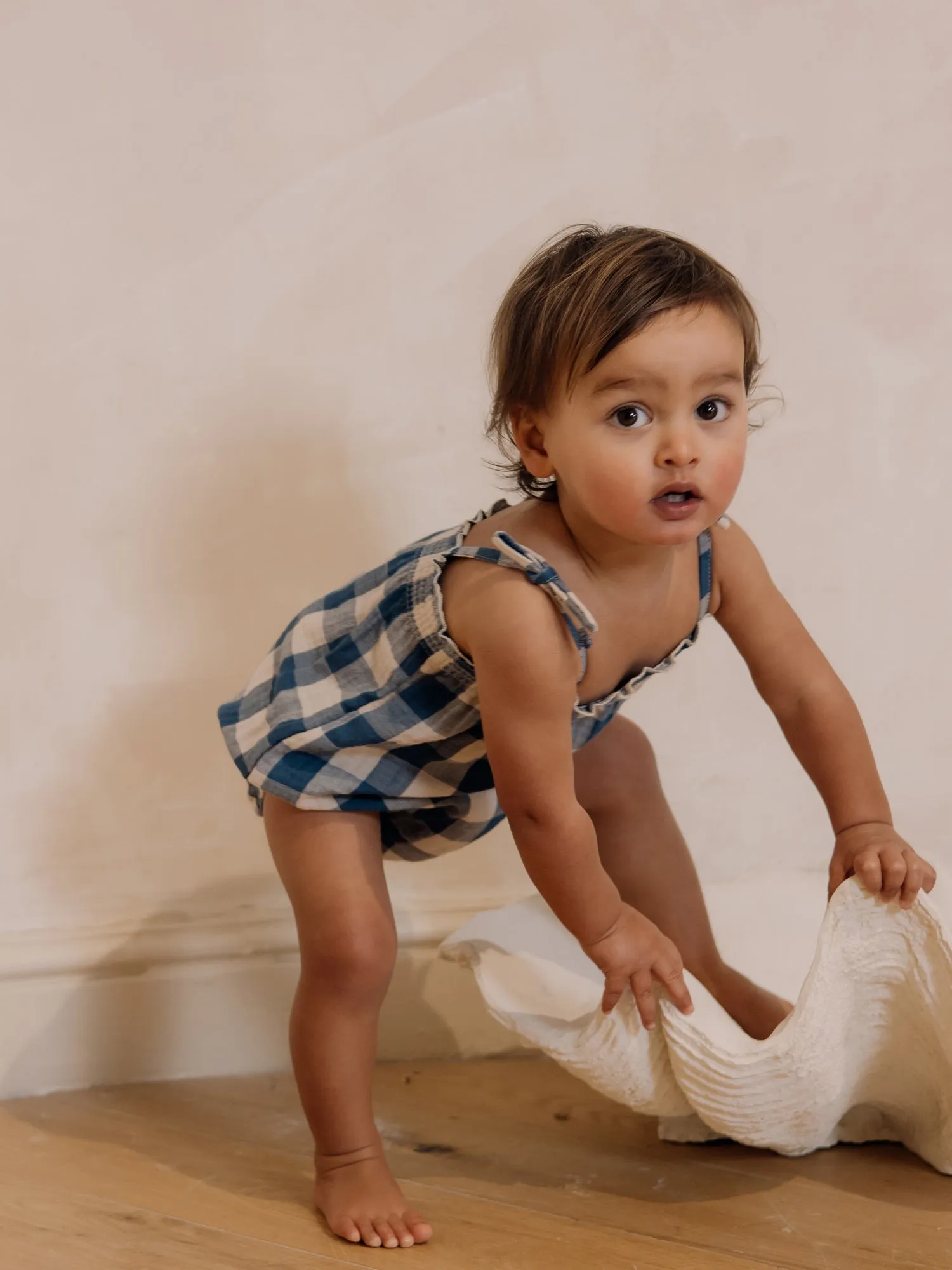 Pottery Blue Gingham Spaghetti Bodysuit
