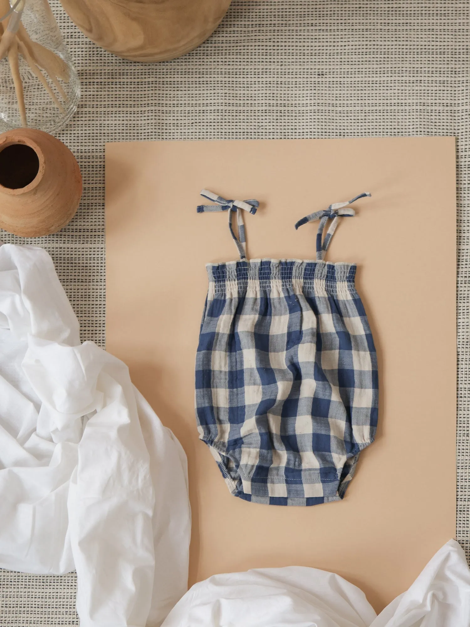 Pottery Blue Gingham Spaghetti Bodysuit