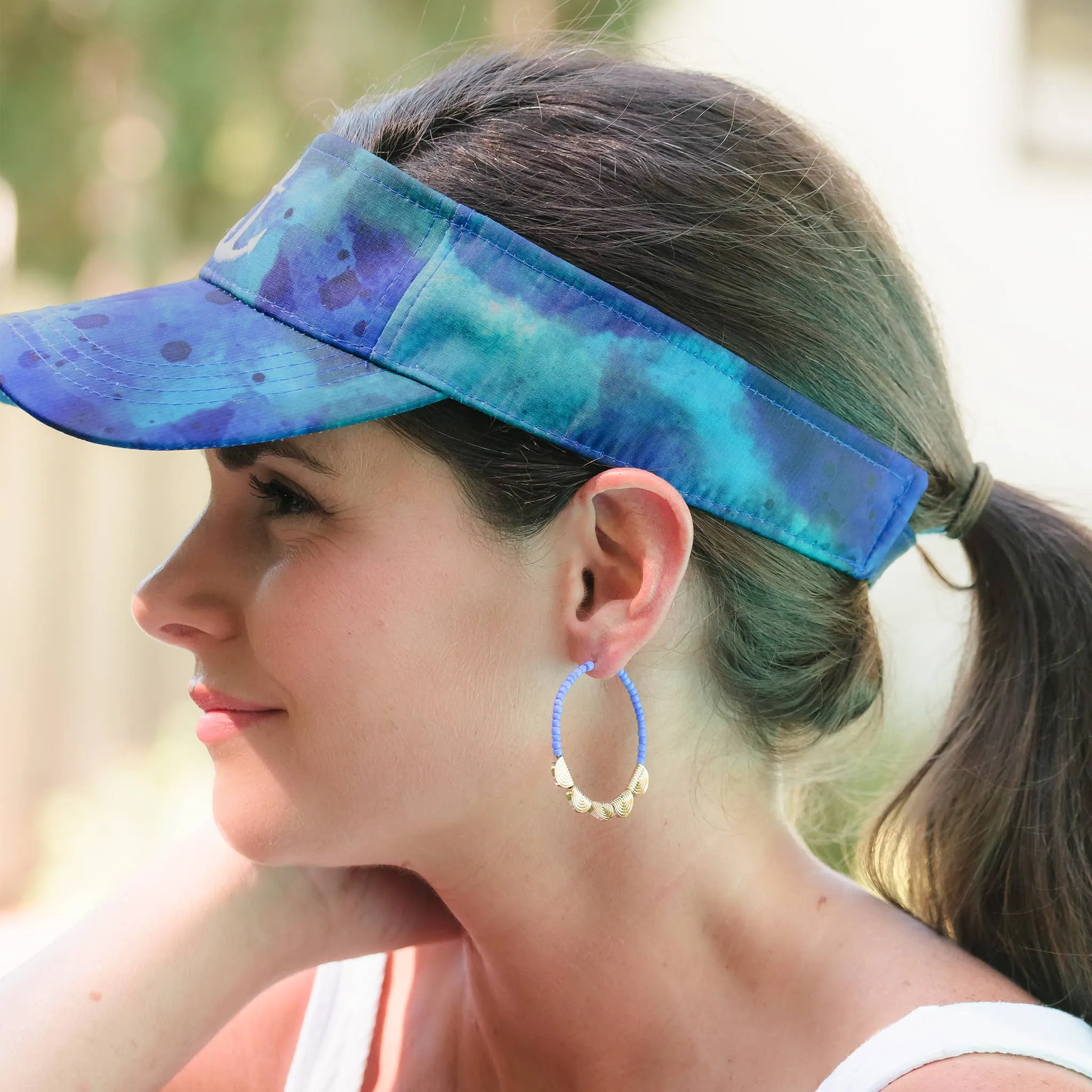 SALE - Marine Blue & Gold Bead Filigree Hoop Earrings