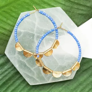 SALE - Marine Blue & Gold Bead Filigree Hoop Earrings