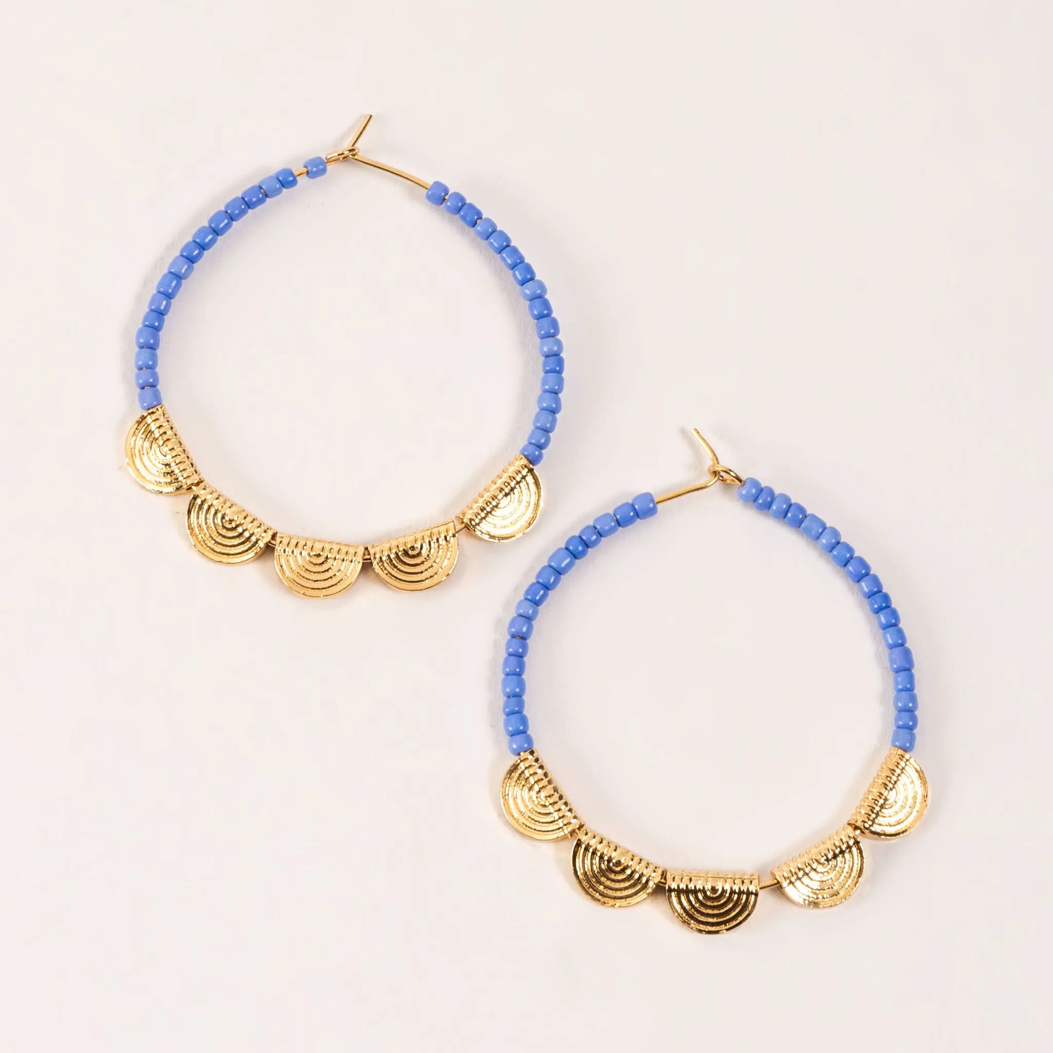SALE - Marine Blue & Gold Bead Filigree Hoop Earrings