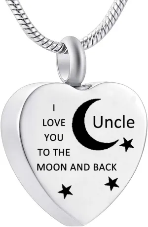 weikui I Love You to The Moon & Back Engraved Heart Cremation Necklace Ashes Keepsake Pendant Family Memorial Jewelry for Women/Men